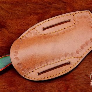 Stunning Handmade Real Damascus Cowboy Bull Cutter Knife with Colored Pakka Wood Handle and Customade Leather Sheath Included