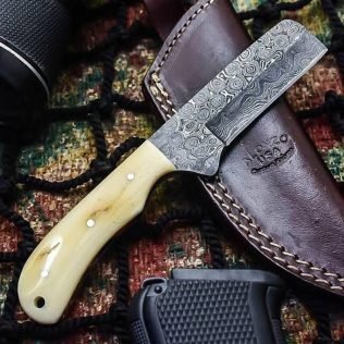 Custom handmade Damascus steel bull cutter knife