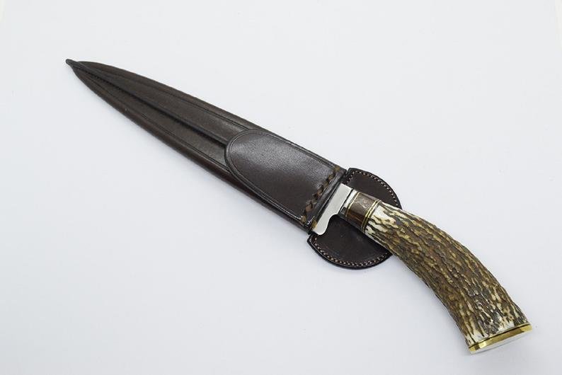 Knife deer horn, Bbq Knife, Leather knife sheath