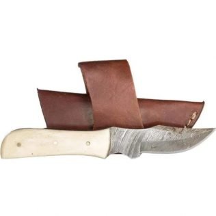 Damascus Mini Bone Handle Knife w/Sheath