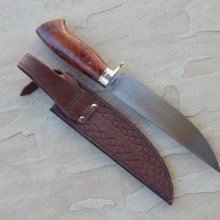 Camp Knife in 1095 HC steel with amboyna burl handle