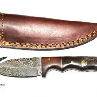 Damascus Skinning gut hook, Hunting Knife by Titan TD-407