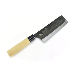 Sakai Ajimasa Yasuki Blue Steel #2 Warikomi/Awase method, Kitchen Nakiri Knife Black 165 mm/6.5″