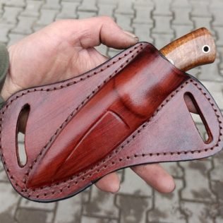 Hunting Knife 1075 Carbon Steel and Chestnut Wood Handle -Blacksmith Made Camping Knife – Bushcraft Knife – Survival Knife with Sheath