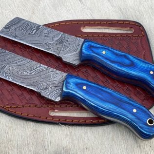 Lot of two Custom handmade Damascus steel bull cutter knife