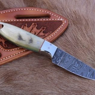 Custom Handmade Damascus Steel Cowboy Knife Comes With Leather Sheath