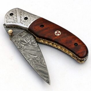 DAMASCUS KNIFE CUSTOM HANDMADE – LINER LOCK – FOLDING KNIFE AMAZING FILE WORK