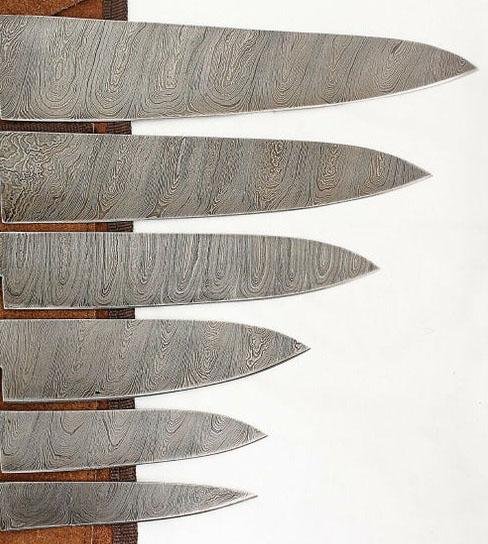 Set of 6 Custom Hand Made Damascus Steel Chef Knifes with Colored Wooden Handle - Image 3