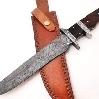 Full Tang Damascus Steel Blade Bowie Hunting knife Rosewood engraved