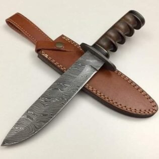 DAMASCUS STEEL CUSTOM HANDMADE HUNTING BOWIE KNIFE 13″