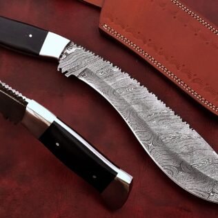 Custom Hand Made Damascus Steel Kukri Knife with Beautiful Wood Handle