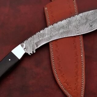 Custom Hand Made Damascus Steel Kukri Knife with Beautiful Wood Handle