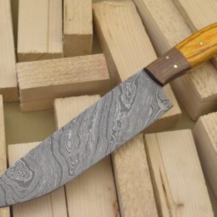 Custom Hand Made Damascus Steel Kitchen Knife with Colored Wood Handle