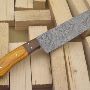 Custom Hand Made Damascus Steel Kitchen Knife with Colored Wood Handle