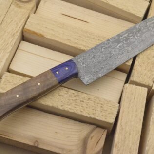 Custom Handmade Damascus Steel Hunting Kitchen Knife with Wooden Handle