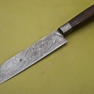 Custom Handmade Damascus Steel Chef Knife with Dark Rose Wood Handle
