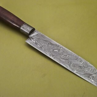 Custom Handmade Damascus Steel Chef Knife with Dark Rose Wood Handle
