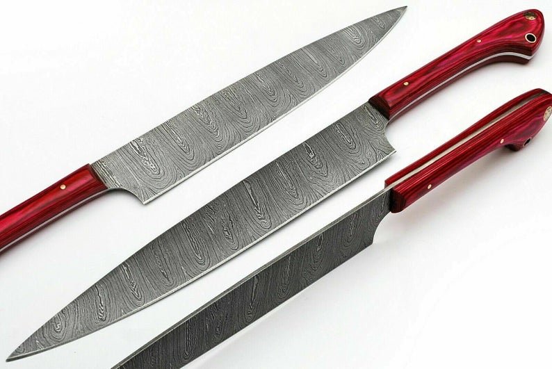 Handmade Damascus Steel Kitchen Chef Knife 13 inches With Unique Leather Cover