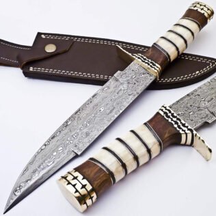Custom Hammer Forged Damascus Steel Bowie Knife