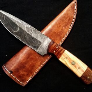 Damascus Knife Handmade Knife, Pocket Knife Custom Damascus Steel Knife,Hunting Forged Damascus Steel Fixed Blade 10″ Wood Christmas Gift