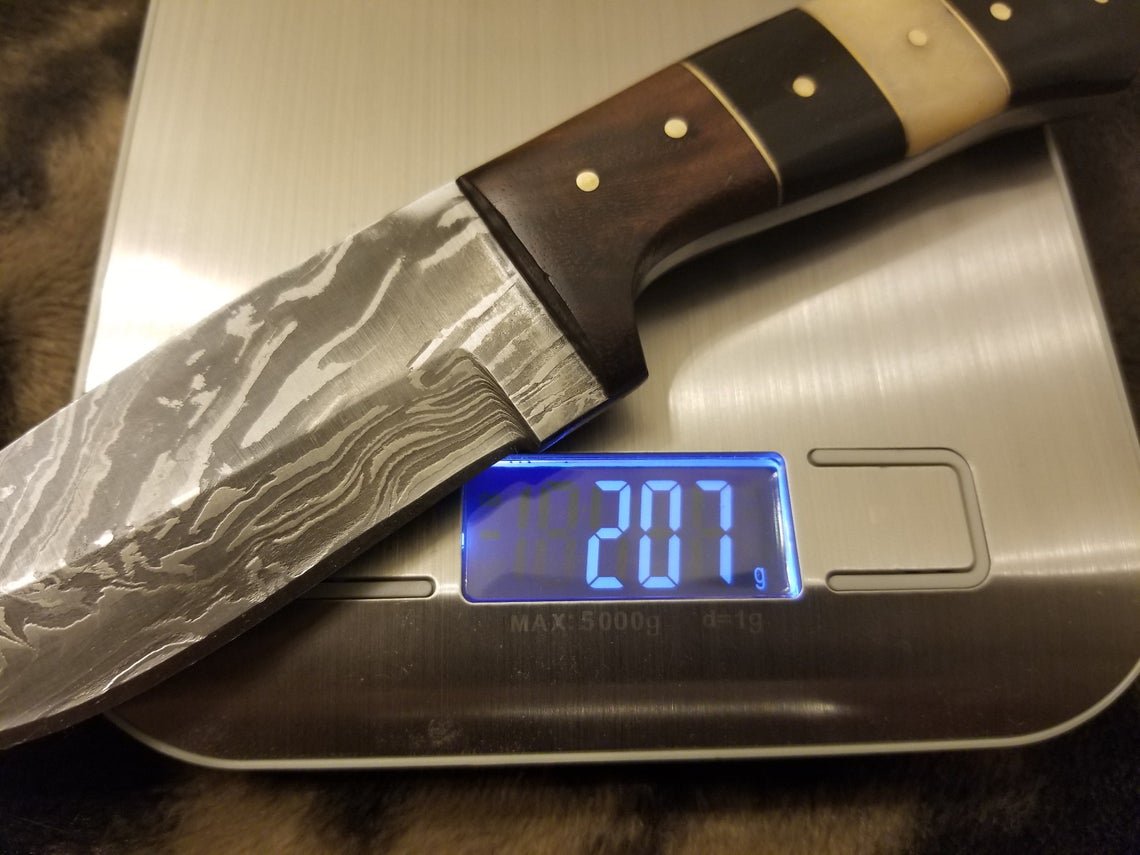 Zebra _Custom Handmade Damascus Bush Craft Knife Combination Of Bone, Horn& Walnut Wood - Image 4