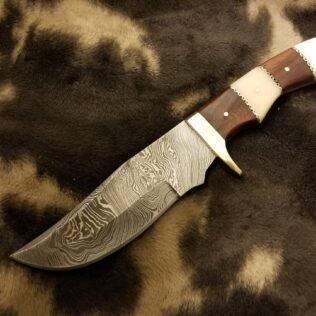 Zebra-Limited Addition-Bushcraft Damascus Steel Hand craft Knife with Combination of Walnut Wood/ Bone Brass Clip Scale