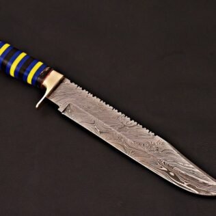 Handmade Damascus Bowie Knife With Leather Sheath
