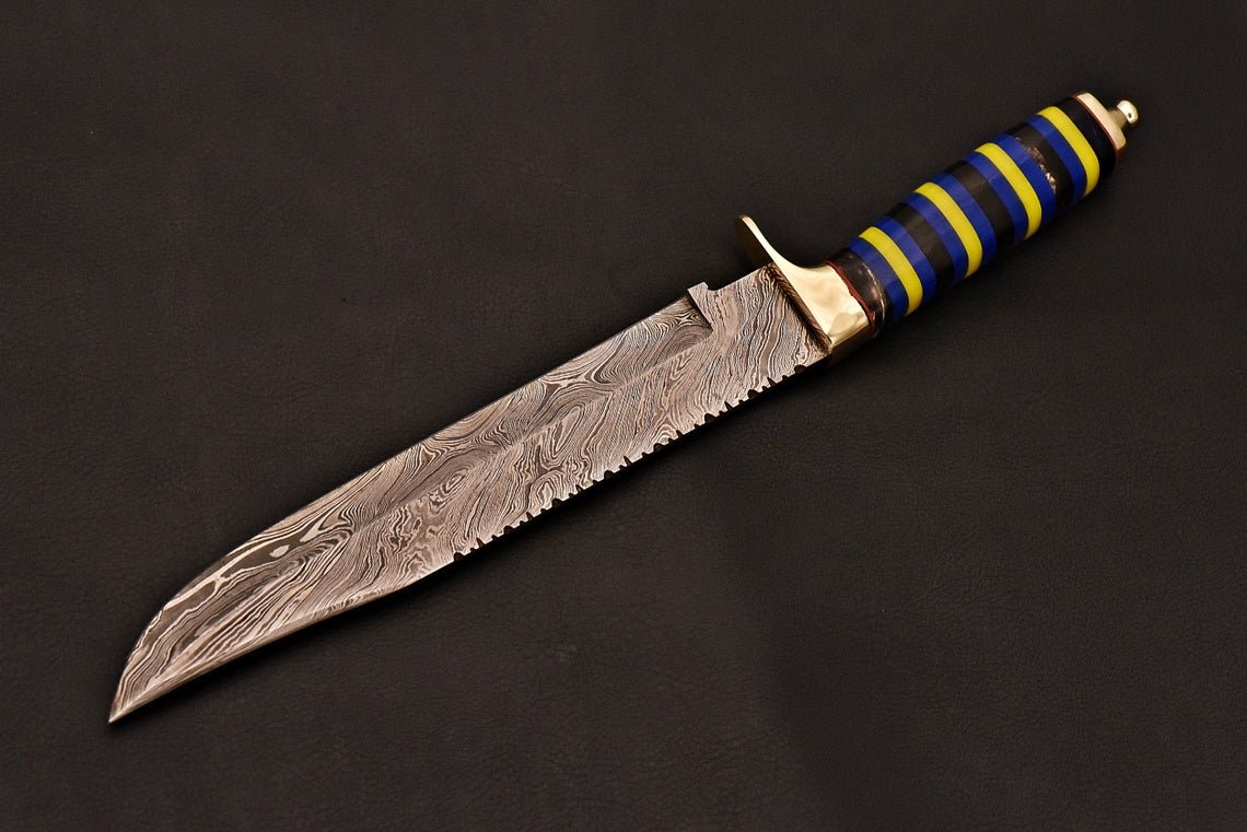 Handmade Damascus Bowie Knife With Leather Sheath - Image 3