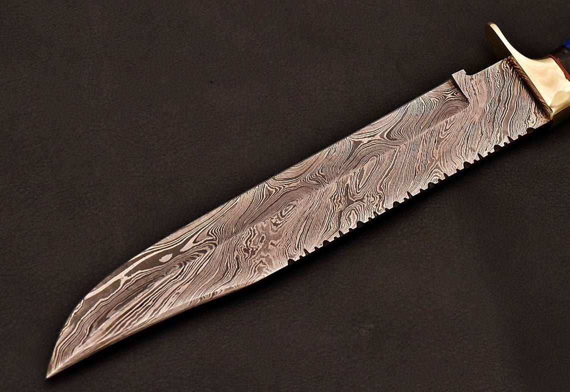 Handmade Damascus Bowie Knife With Leather Sheath - Image 6