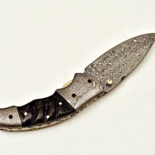 Handmade Damascus Steel Folding Knife with leather sheat