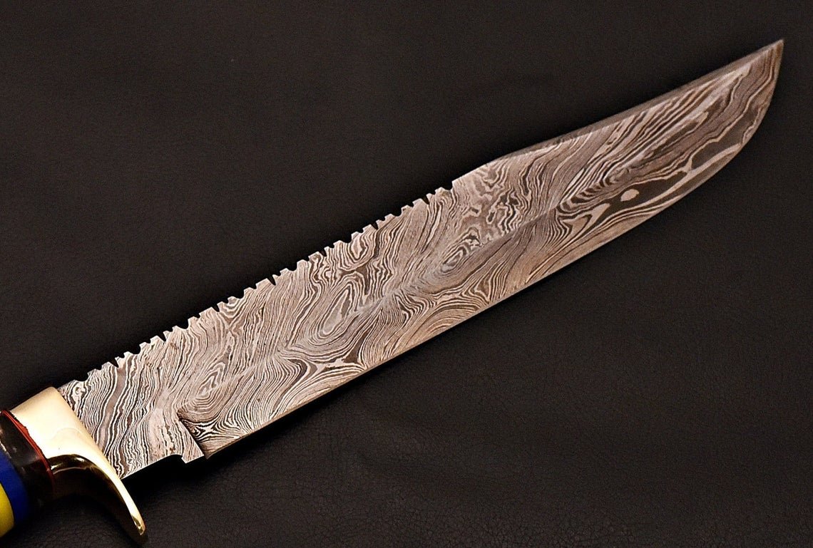 Handmade Damascus Bowie Knife With Leather Sheath - Image 7