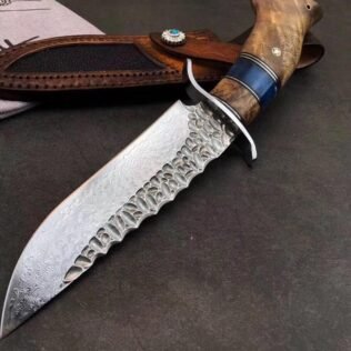 Handmade Knife, Hand Forged Knife, Damascus Blade, Fixed Blade Knife,White Shadow Handle with Handcrafted Leather Sheath, Collectable Knife