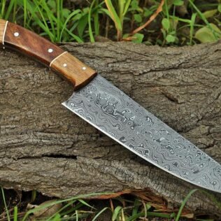 Kitchen Knife, Damask Kitchen Knife Custom Damascus Steel Chef Knife Handmade With WOOD Handle