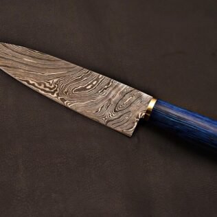 Handmade Damascus Chief Knife with Leather Sheath