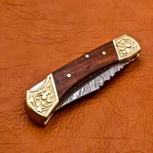 Handmade Damascus Folding Pocket knife Hunting knife 100% Handmade Damascus Steel with leather Sheath