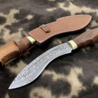 Genuine Gurkha Kukri Damascus Knife with Walnut wood scale 12inch