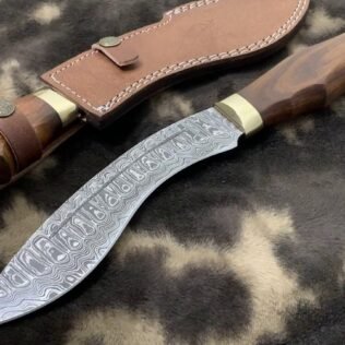 Genuine Gurkha Kukri Damascus Knife with Walnut wood scale 12inch