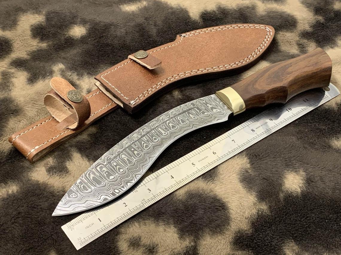 Genuine Gurkha Kukri Damascus Knife with Walnut wood scale 12inch - Image 6