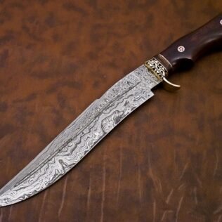 DAMASCUS HUNTING KNIFE, Custom Damascus knife, 16″ ,Hand forged, Damascus steel knife, Brass Guard Spacer, Bowie knife