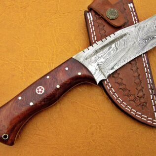 Damascus Hunting Knife, Damascus Steel Classic Bowie Knife, 9″ Walnut Wood Handle, Fixed Blade, Full Tang,Damascus Steel Hunting Knife