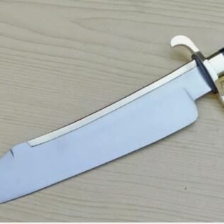 Damascus hand forged spring steel Bowie knife with leather sheath