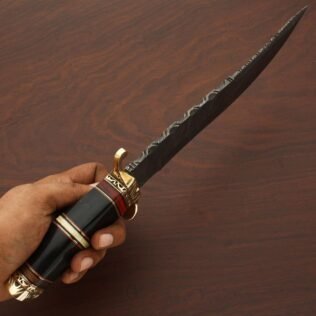 Custom Handmade Damascus Steel Hunting Knife With Leather Sheath