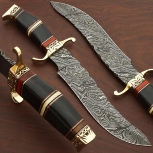 Custom Handmade Damascus Steel Hunting Knife With Leather Sheath