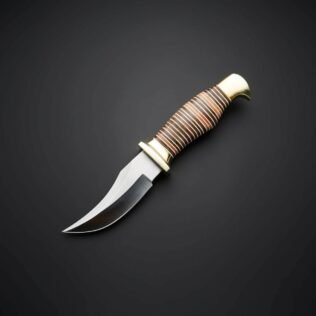 Handmade Damascus Steel Bowei Knife with Leather Sheath