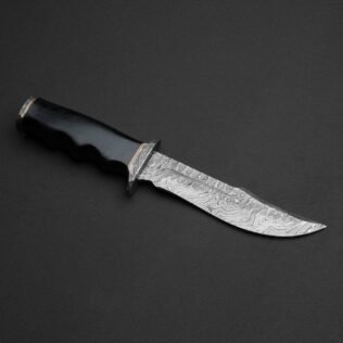 Hand Forged Damascus Steel Hunting Knife with Leather Sheath