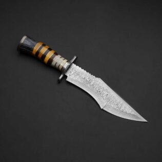 Custom Handmade Damascus Steel Hunting Knife With Leather Sheath