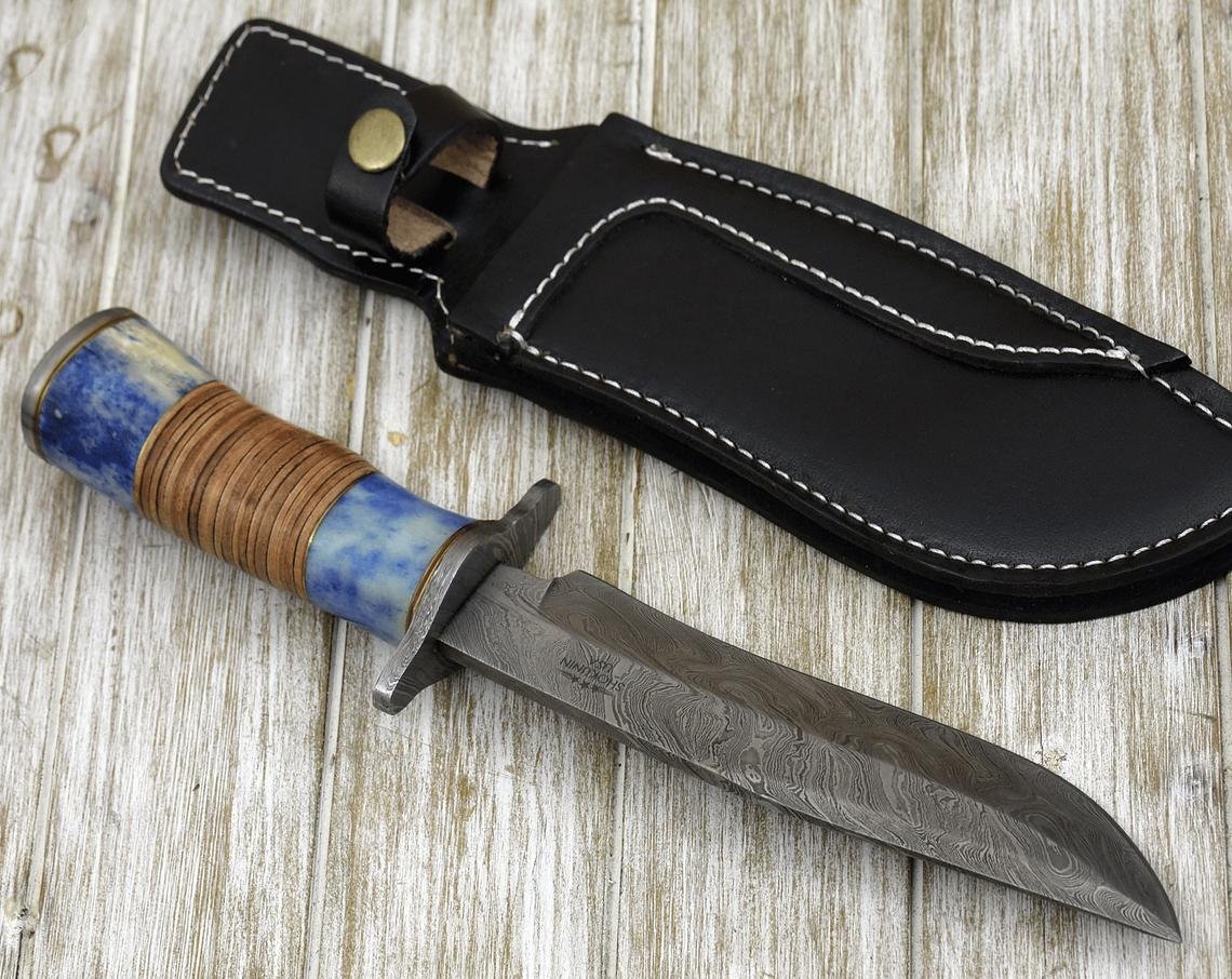 DAMASCUS HUNTING KNIFE, Custom Damascus knife, 12.0" ,Hand forged, Damascus steel bowie knife, Damascus Guard, Stacked Leather handle - Image 2