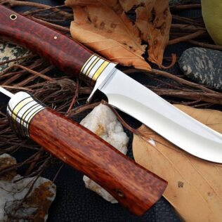 Custom 100% Handmade D2 Steel High Mirror Polish Knife With Best Quality American Imported SNAKE Wood Handle With Steel & Brass Bolster.