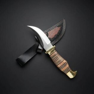 Handmade Damascus Steel Bowei Knife with Leather Sheath