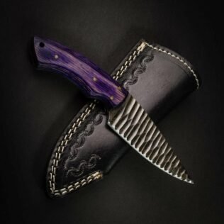 CUSTOM HANDMADE DAMASCUS Skinner Knife, Purple Micarta Handle, Razor Sharp, 8 inch